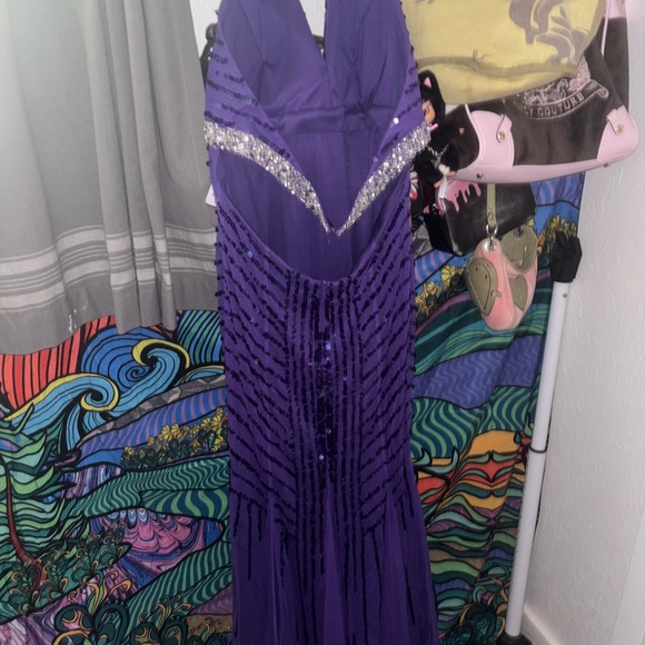 Cache Purple Sequin Halter Dress - Picture 4 of 5